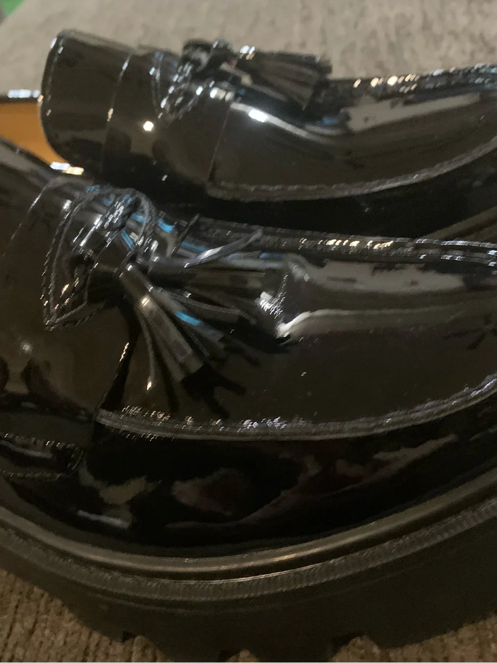 Glossy Black Tassel Platform Loafers